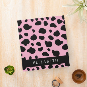 Cow Print, Cow Spots, Pink Cow, Your Name 3 Ring Binder