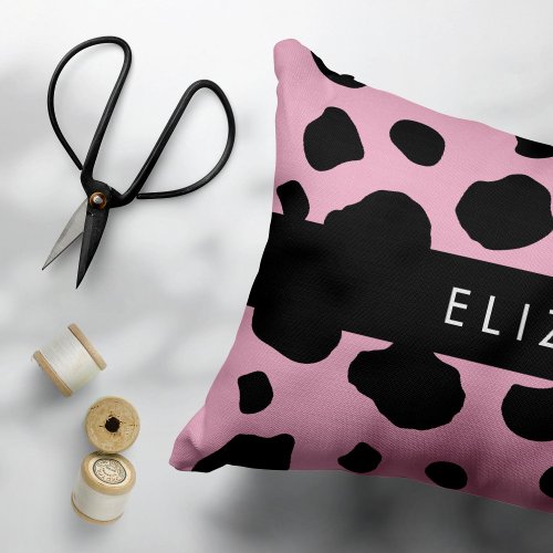 Cow Print Cow Spots Pink Cow Your Name Accent Pillow