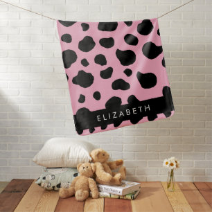Cow Print, Cow Spots, Pink Cow, Your Name Baby Blanket