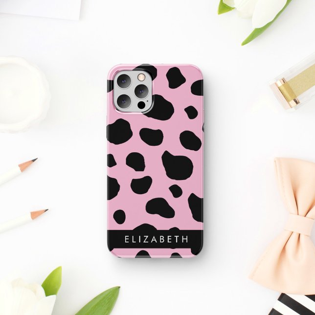 Cow Print, Cow Spots, Pink Cow, Your Name Case-Mate iPhone Case (Creator Uploaded)