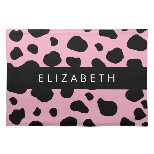 Cow Print, Cow Spots, Pink Cow, Your Name Cloth Placemat (Front)