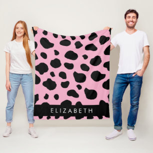 Cow Print, Cow Spots, Pink Cow, Your Name Fleece Blanket