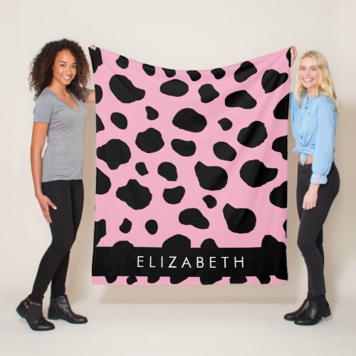 Cow Print Cow Spots Pink Cow Your Name Fleece Blanket