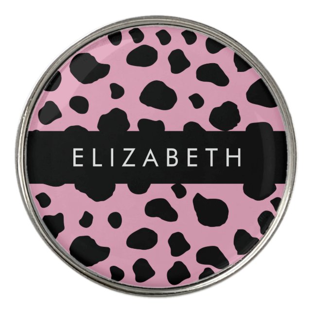 Cow Print, Cow Spots, Pink Cow, Your Name Golf Ball Marker (Front)
