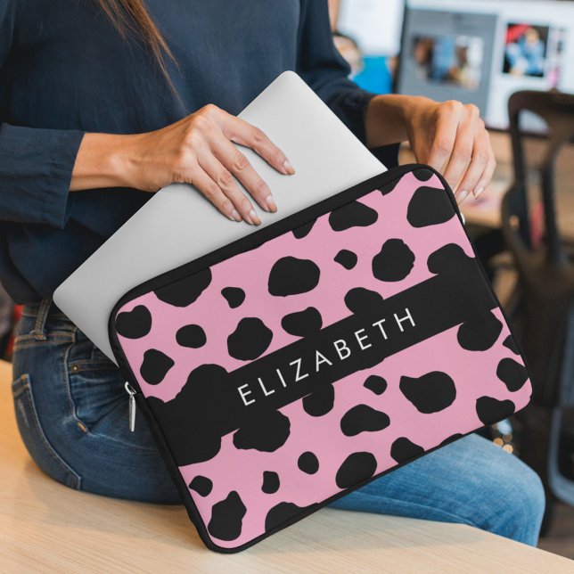 Cow Print, Cow Spots, Pink Cow, Your Name Laptop Sleeve (Creator Uploaded)