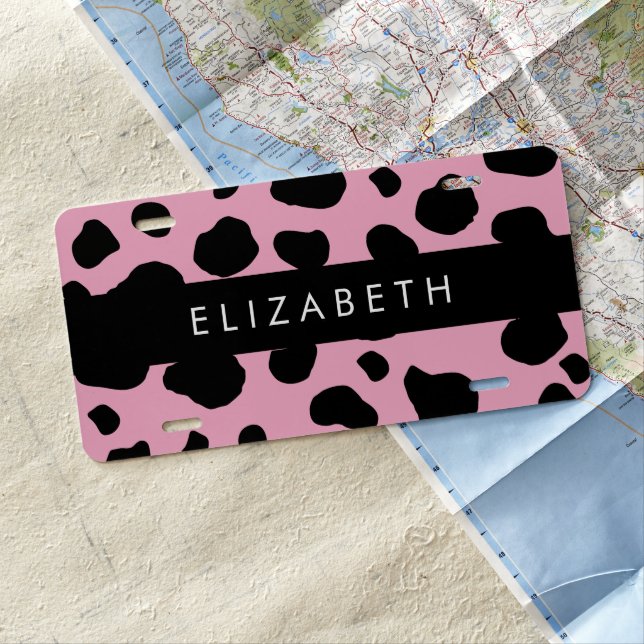 Cow Print, Cow Spots, Pink Cow, Your Name License Plate (In Situ)