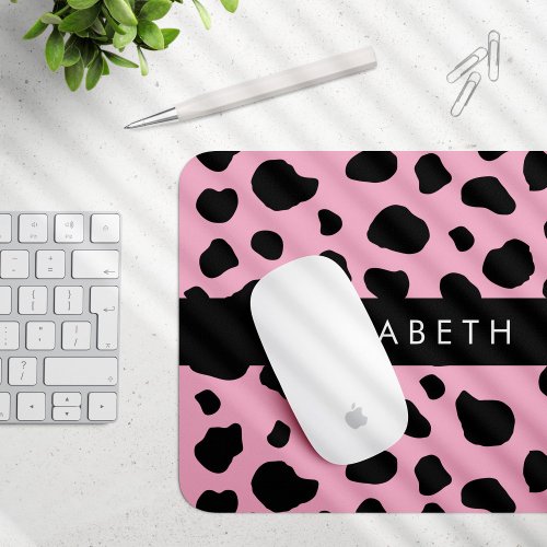 Cow Print Cow Spots Pink Cow Your Name Mouse Pad
