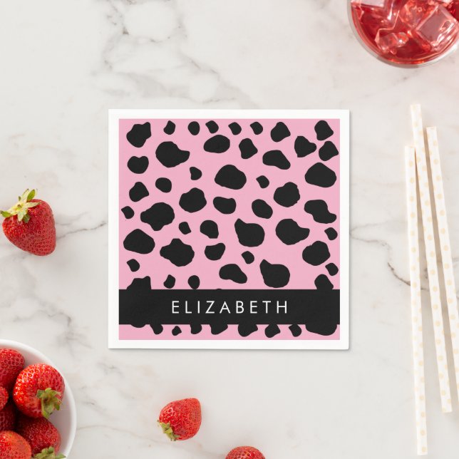 Cow Print, Cow Spots, Pink Cow, Your Name Napkins (Insitu)
