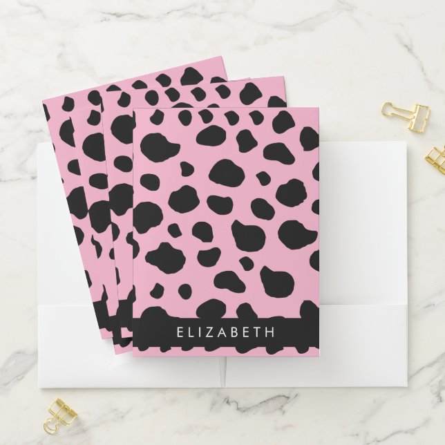 Cow Print, Cow Spots, Pink Cow, Your Name Pocket Folder (In Situ)