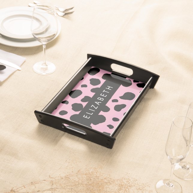 Cow Print, Cow Spots, Pink Cow, Your Name Serving Tray (Front)