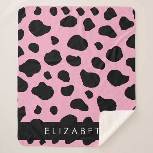 Cow Print Cow Spots Pink Cow Your Name Sherpa Blanket