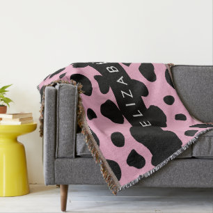 Cow Print, Cow Spots, Pink Cow, Your Name Throw Blanket