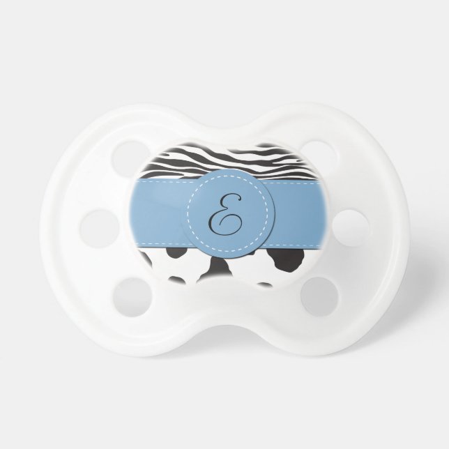 Cow Print, Cow Spots, Zebra Stripes, Monogram Pacifier (Front)