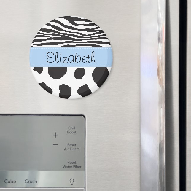 Cow Print, Cow Spots, Zebra Stripes, Your Name Magnet (In Situ (Fridge))