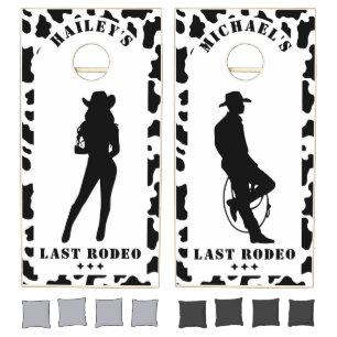 Cow Print Cowgirl Cowboy Bride Groom Wedding Cornhole Set