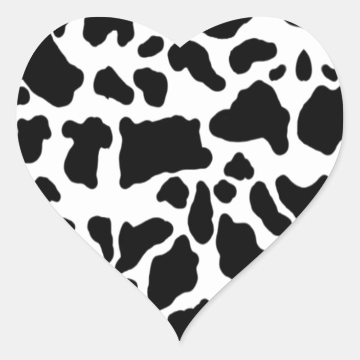 Cow print design, black and white heart sticker | Zazzle.com