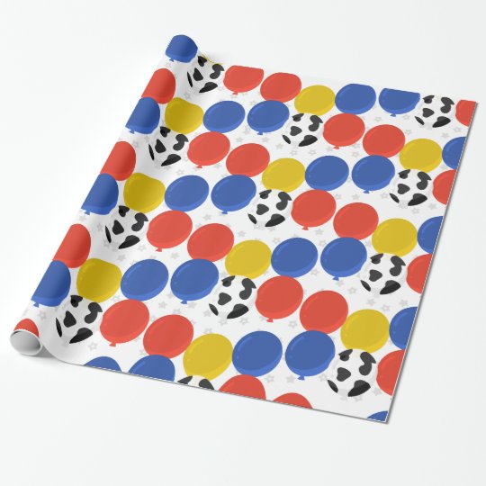 Cow Print Farm Birthday Balloons Wrapping Paper | Zazzle.com