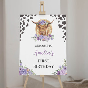 Cow Print Floral Girl Birthday Party Welcome Sign