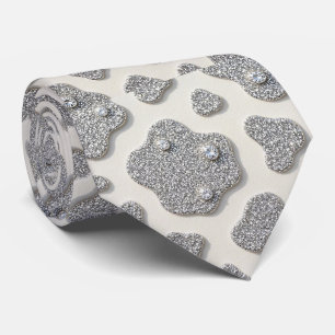 Cow Print Glitter Faux Silk Neck Tie Cowboy