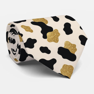 Cow Print Glitter Faux Silk Neck Tie Cowboy