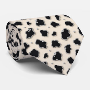 Cow Print Glitter Faux Silk Neck Tie Cowboy