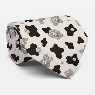 Cow Print Glitter Faux Silk Neck Tie Cowboy