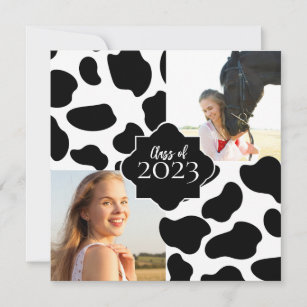 Cow Print Graduation Photo Invitation