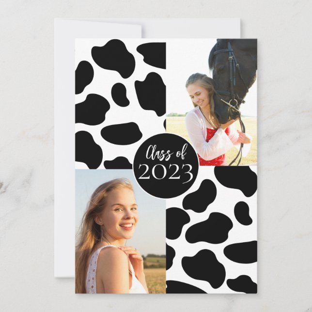 Cow Print Graduation Photo Invitation (Front)