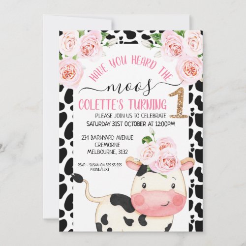 Cow Print Have You Heard The Moos 1st Birthday Invitation