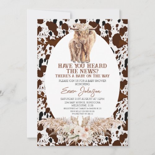 Cow Print Highland Cow Baby Shower Invitation