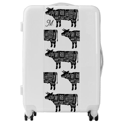 Cow print luggage beef lover black and white