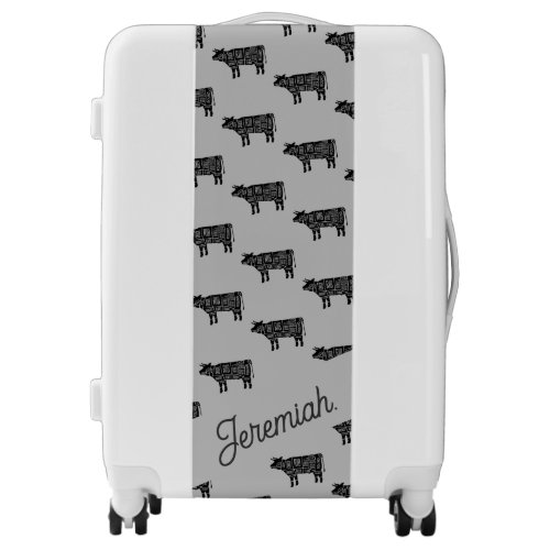 Cow print luggage black beef pattern grey