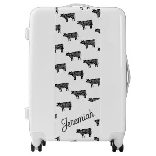 Cow print luggage black beef pattern white