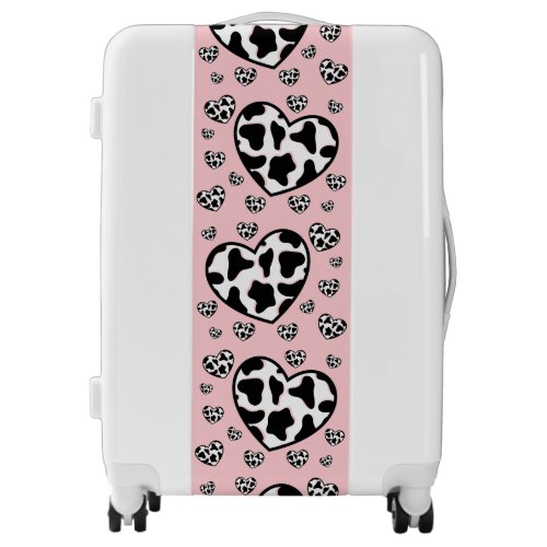 Cow print luggage heart pattern pink