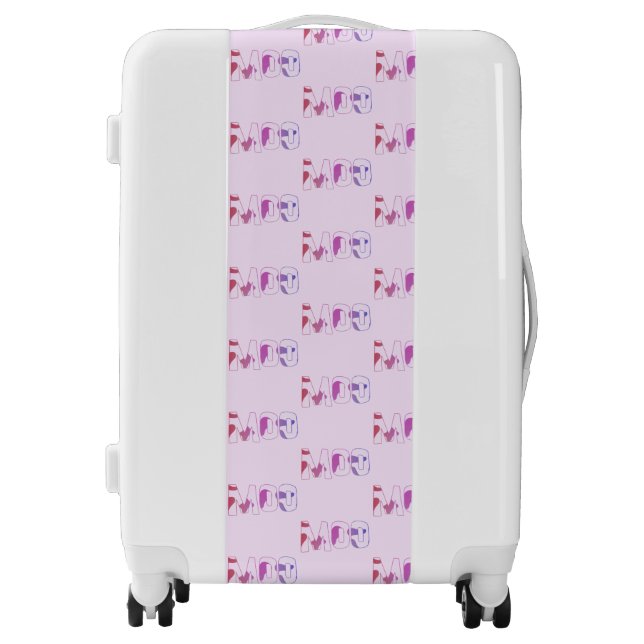 Cow print luggage Moo pattern typography (Front)
