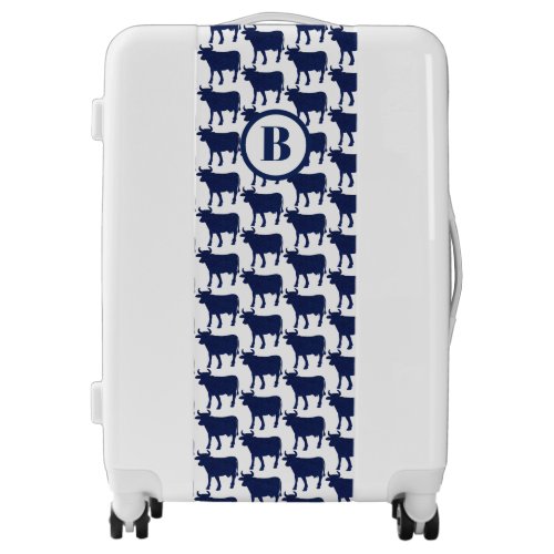 Cow print luggage navy blue cattle pattern 