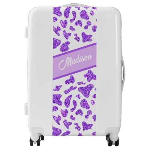 Cow print luggage purple glitter pattern girly