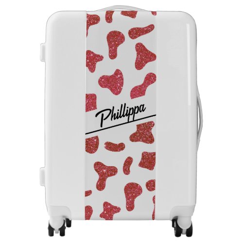 Cow print luggage red glitter pattern girly