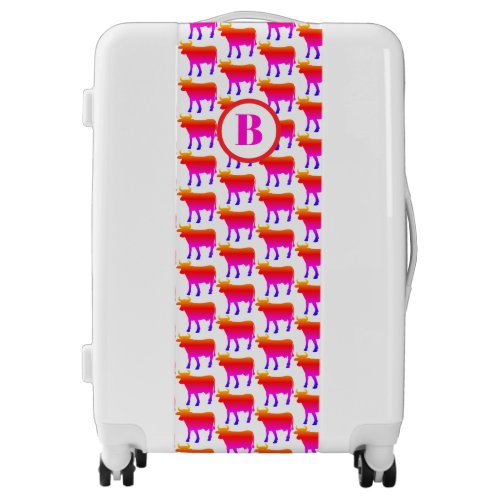 Cow print luggage red purple orang cattle pattern 