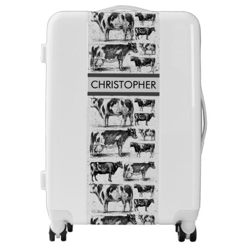 Cow print Luggage Vintage Black and White pattern