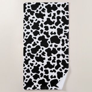 Cow Print modern black animal spots Beach Towel