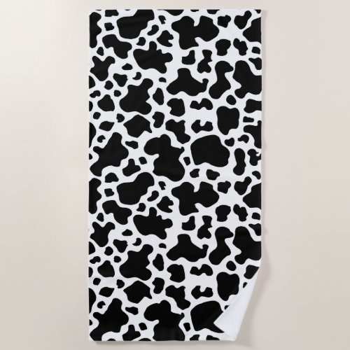 Cow Print modern black animal spots Beach Towel