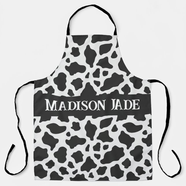 Cow Print Monogram Minimal Animal Print Apron (Front)