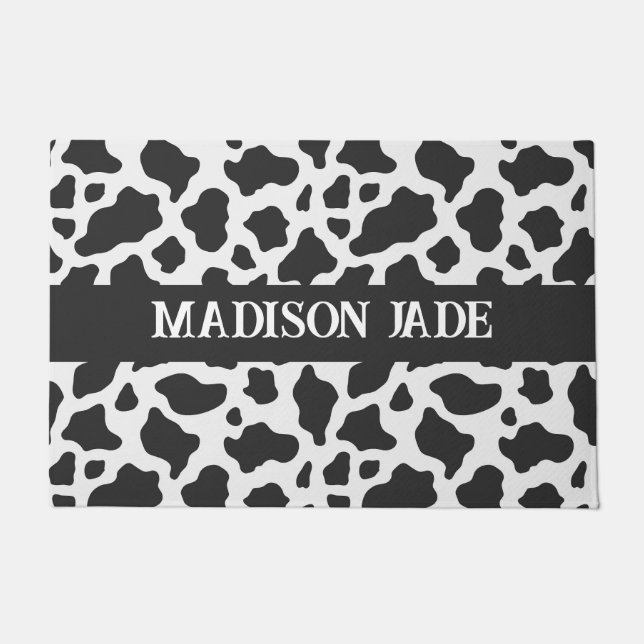 Cow Print Monogram Minimal Animal Print Doormat (Front)