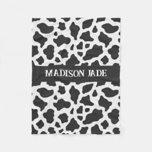 Cow Print Monogram Minimal Animal Print Fleece Blanket