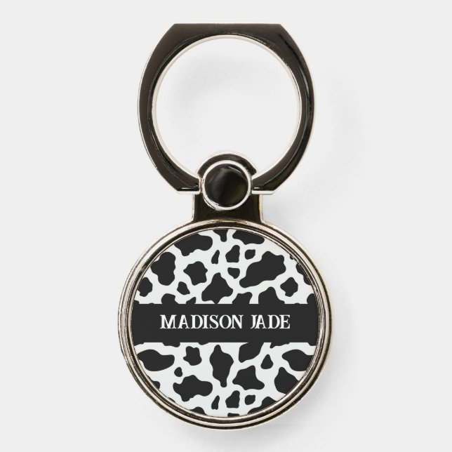 Cow Print Monogram Minimal Animal Print Phone Ring Stand (Front)