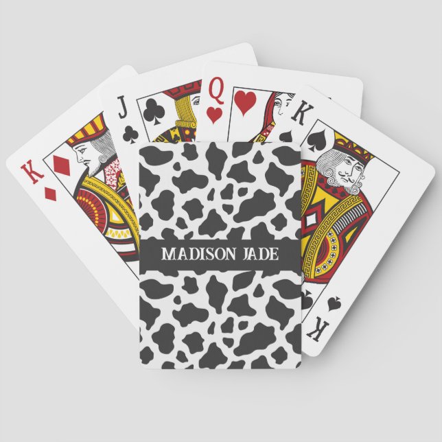 Cow Print Monogram Minimal Animal Print Poker Cards (Back)