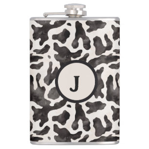 Cow Print Monogram Stainless Flask