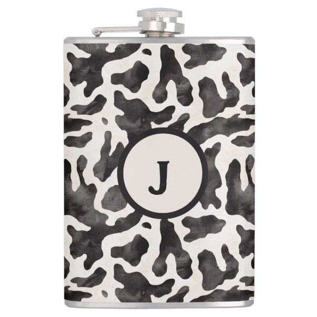 Cow Print Monogram Stainless Flask (Front)