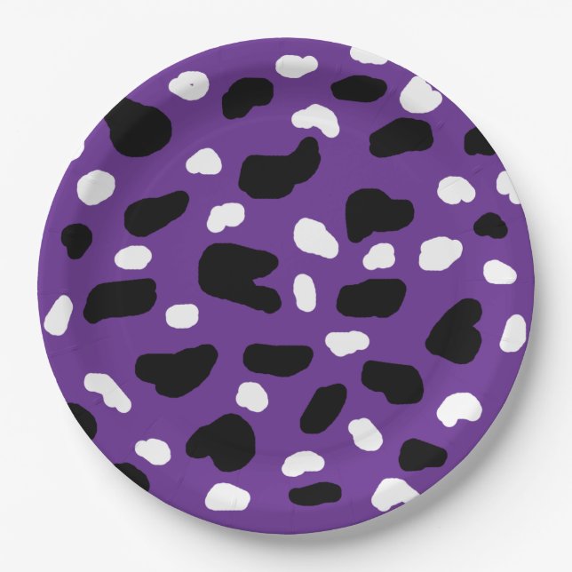 Cow Print On Purple,  Paper Plates (Front)